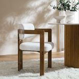 Stanford Curved Oak Frame Upholstered Chair, White Boucle Light Walnut - ER29