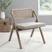 Bordon Natural Cane Rattan Folding Chair with Grey Upholstered Seat - ER30
