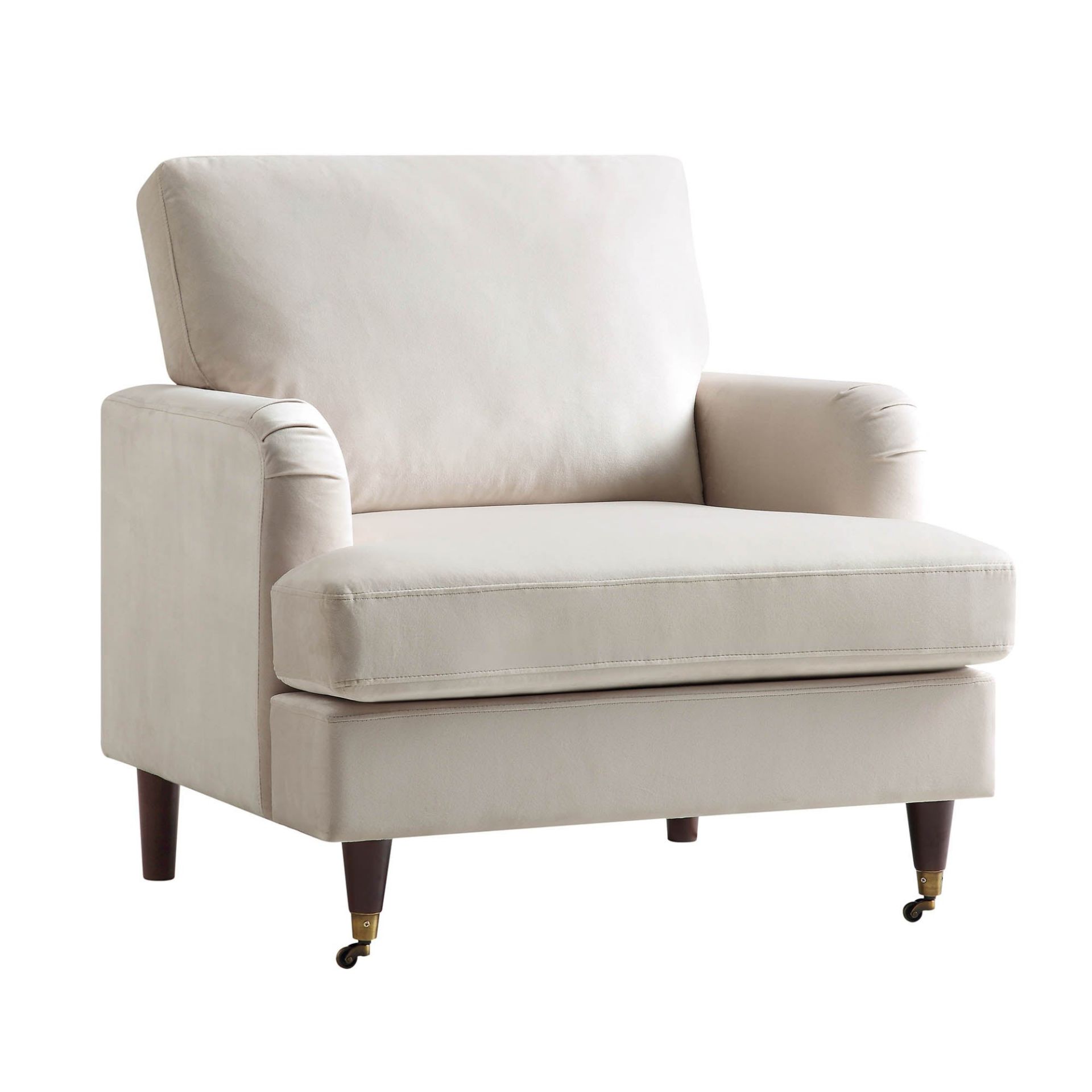 Brigette Beige Velvet Armchair with Antique Brass Castor Legs - ER29