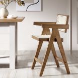 Jeanne Light Walnut Cane Rattan Solid Beech Wood Counter Stool - ER20