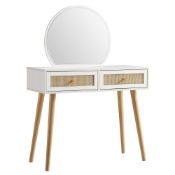 Frances Woven Rattan Dressing Table with Mirror, White - ER31