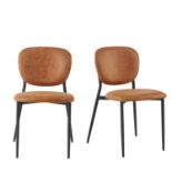 Kelmarsh Set of 2 Cognac Colour Vegan Leather Upholstered Dining Chairs - ER30