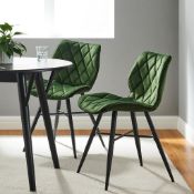 Set of 2 Ampney Velvet Diamond Stitch Dining Chairs with Metal Legs - ER29