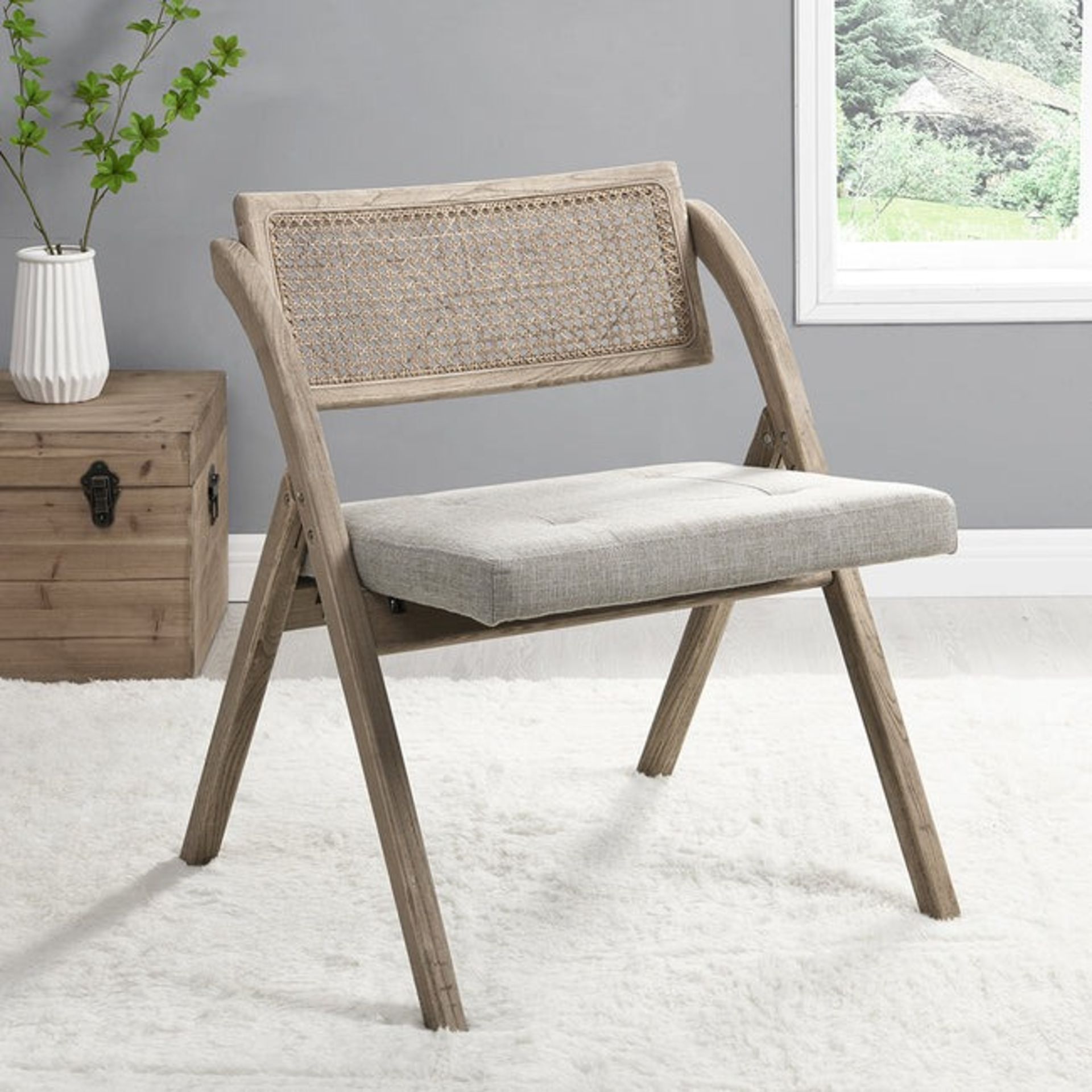 Bordon Natural Cane Rattan Folding Chair with Grey Upholstered Seat - ER29