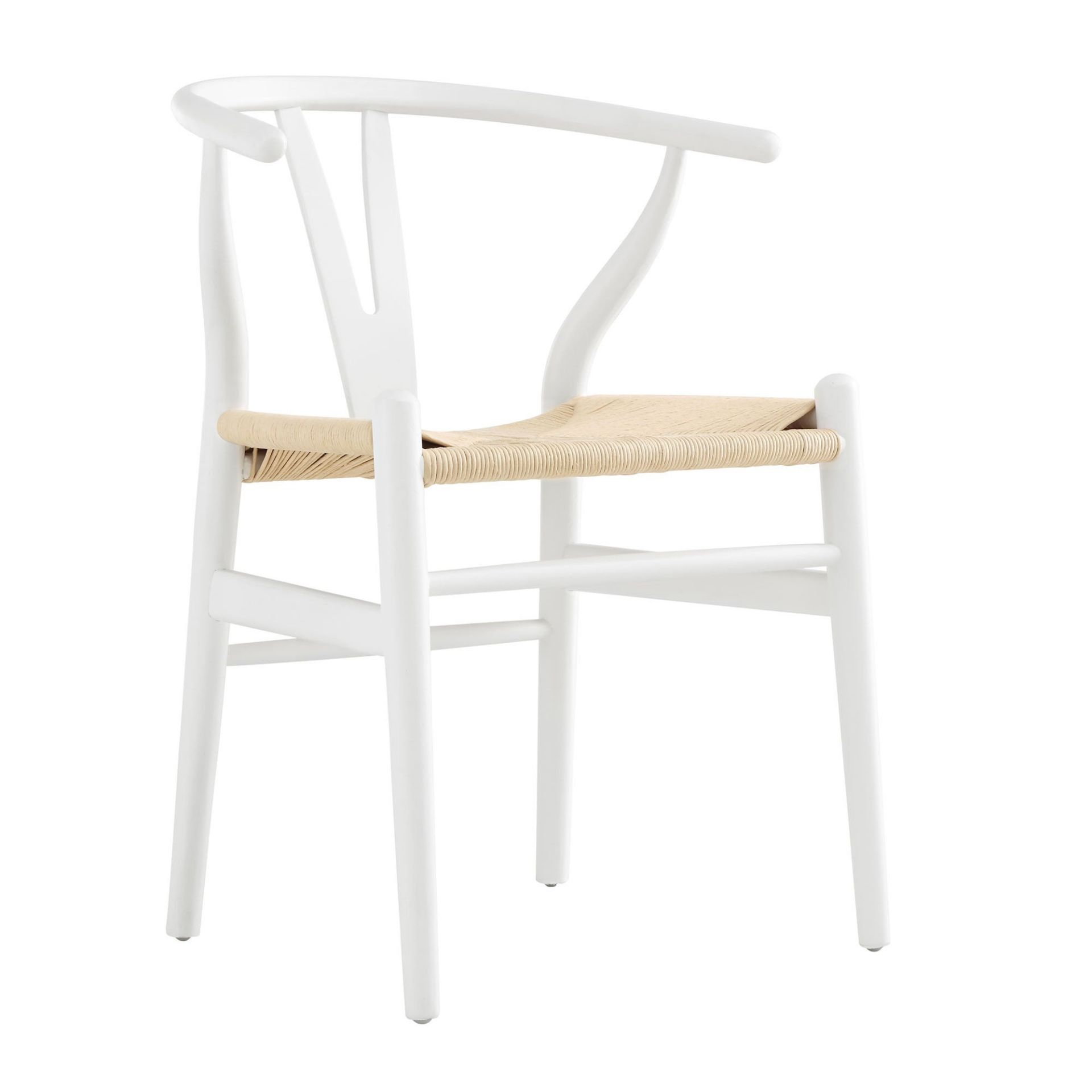 Set of 2 Hansel Wooden Natural Weave Wishbone Dining Chair, White Colour Frame - ER28