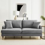 Brigette 3-Seater Grey Velvet Sofa with Antique Brass Castor Legs - ER23 (Sofa Rack)