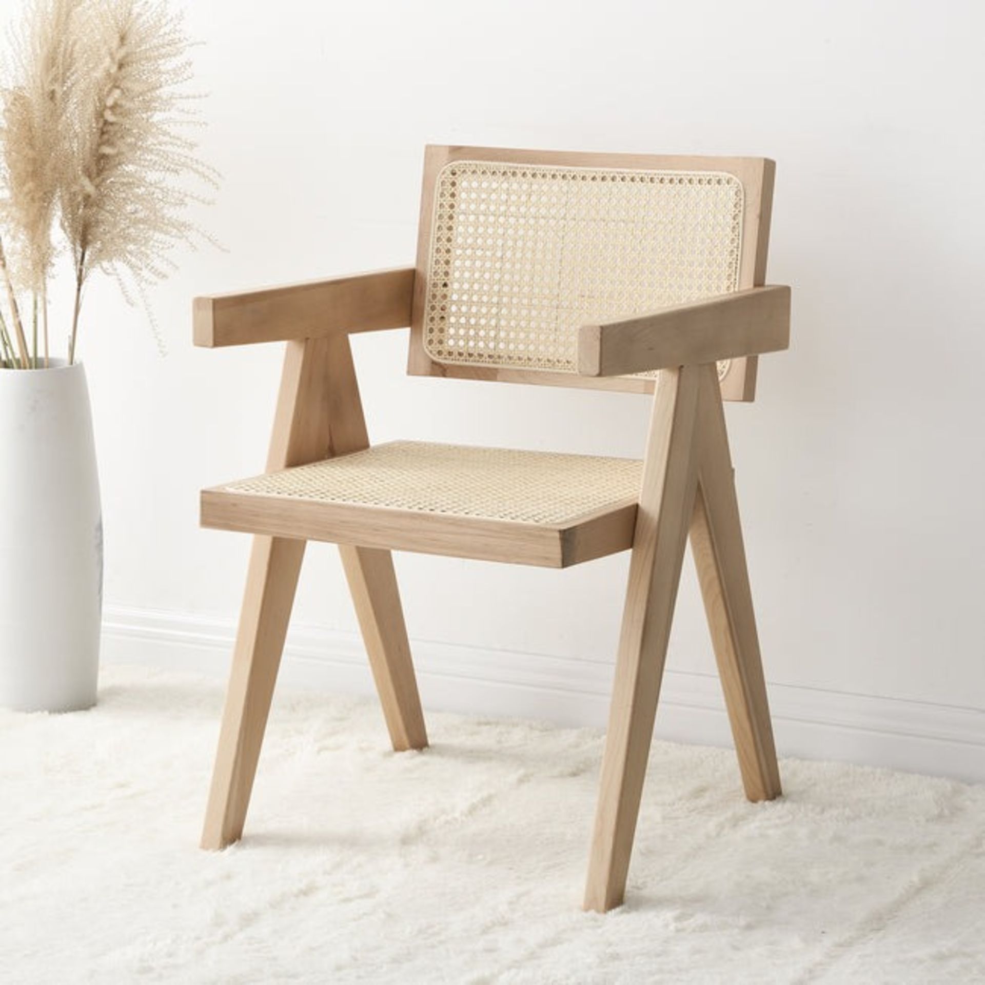Jeanne Natural Colour Cane Rattan Solid Beech Wood Dining Chair - ER29