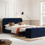 Leamington Deep-Buttoned Upholstered Bed, Midnight Blue Velvet *ONLY CONTAINS BOX 1/2* - ER29