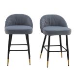 Miyae Set of 2 Pleated Light Grey Velvet Upholstered Counter Stools - ER25