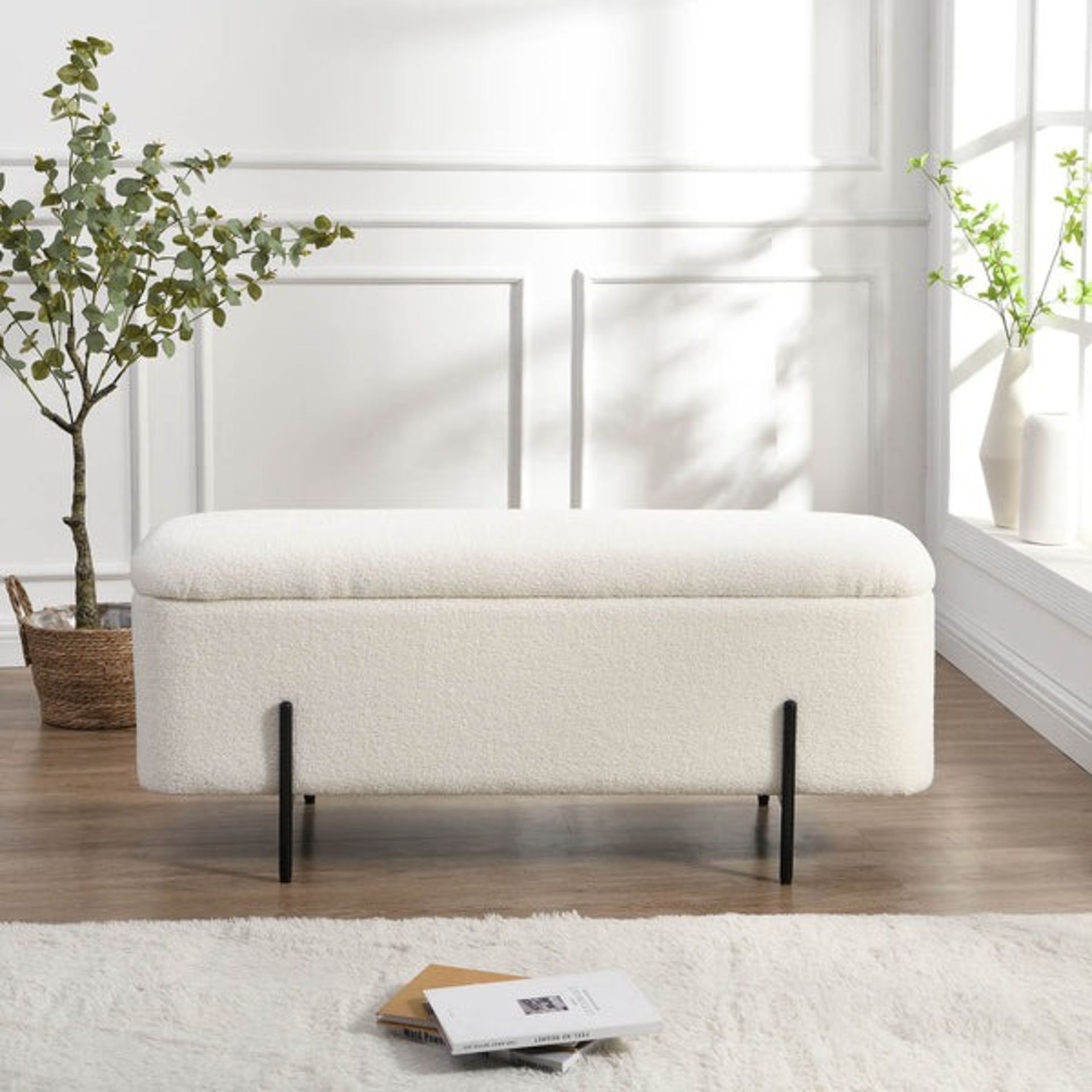 Jed Ecru Boucle 120cm Large Storage Ottoman Bench - ER30