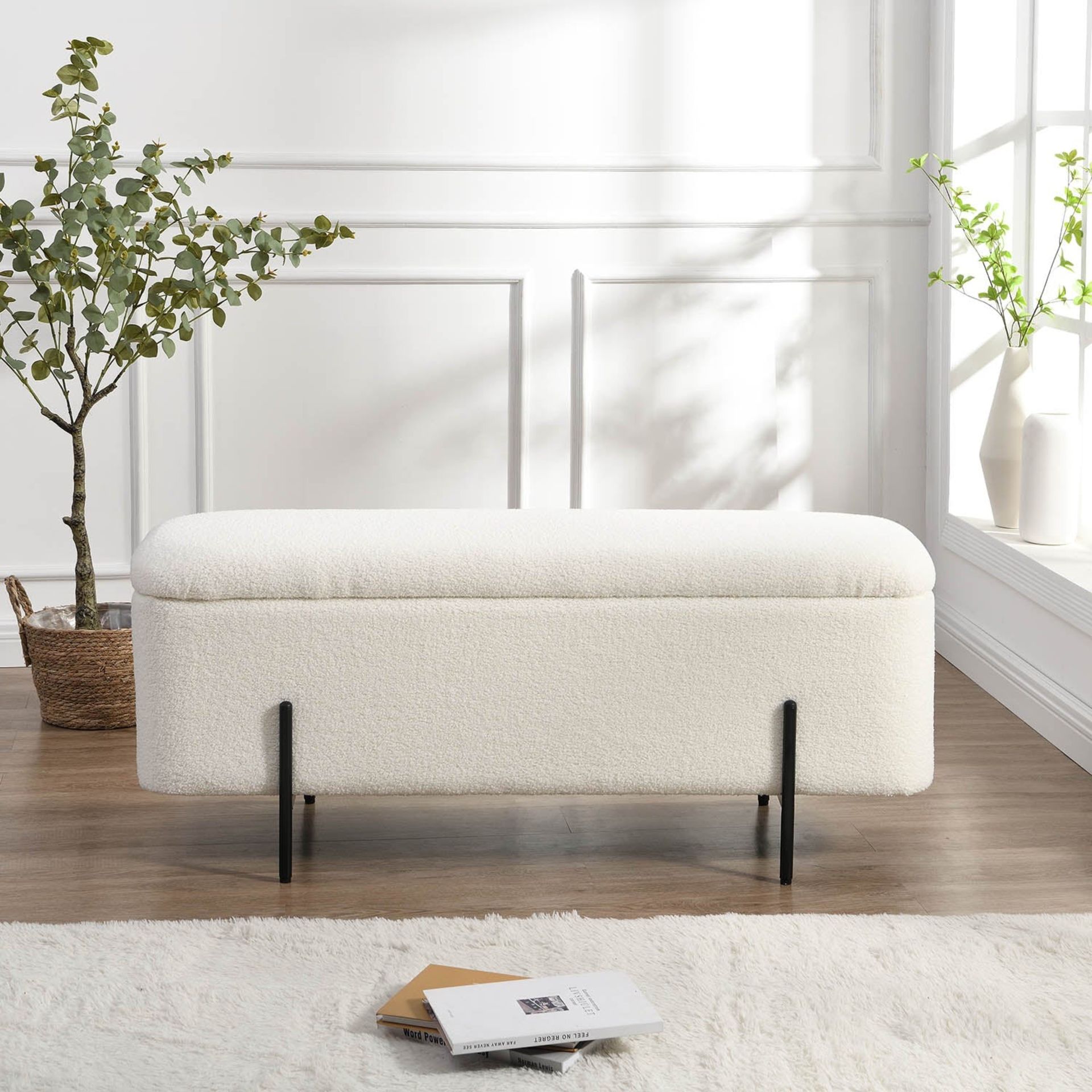 Jed Ecru Boucle 120cm Large Storage Ottoman Bench - ER23