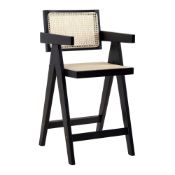 Jeanne Black Colour Cane Rattan Solid Beech Wood Counter Stool - ER30