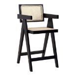 Jeanne Black Colour Cane Rattan Solid Beech Wood Counter Stool - ER30