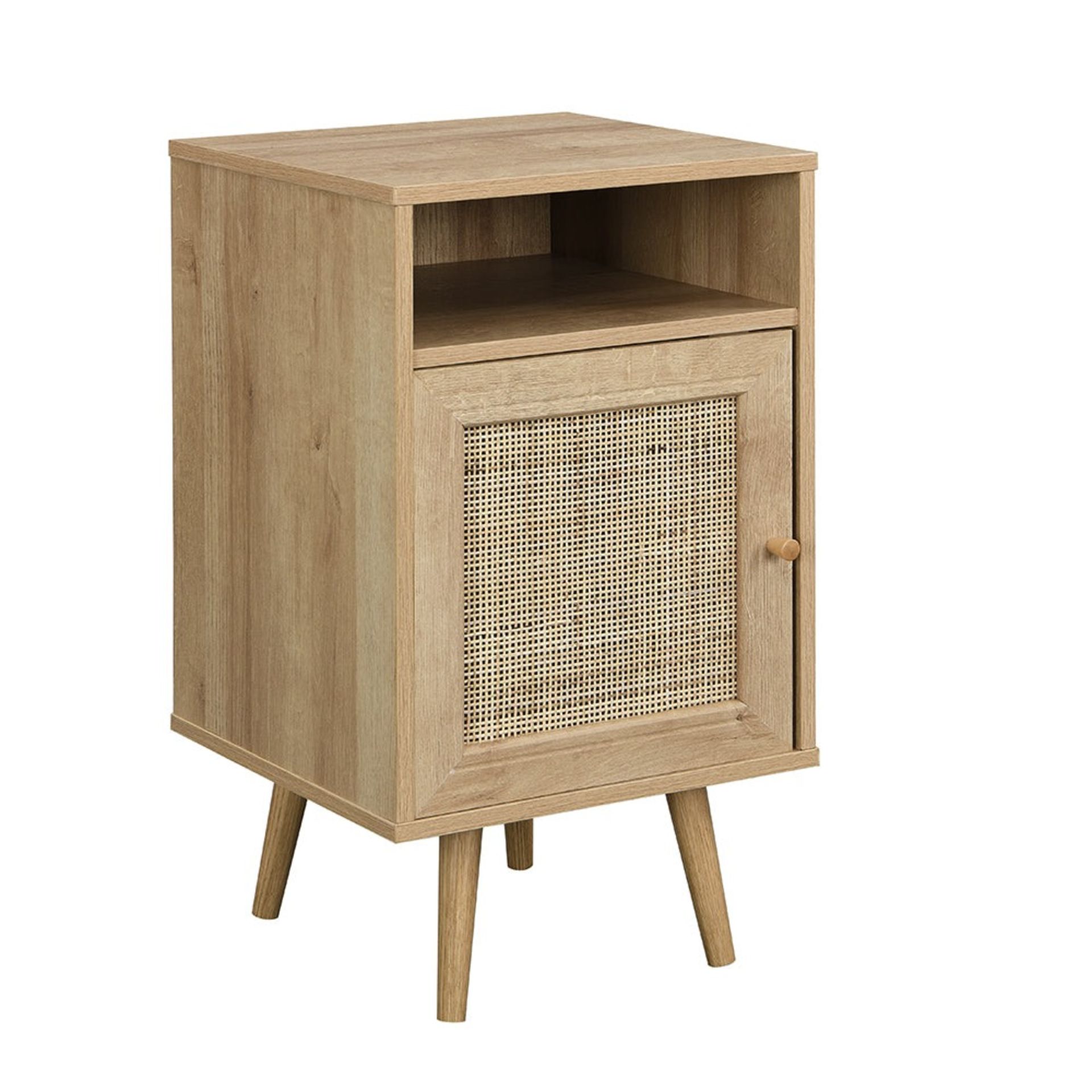 Frances Woven Rattan 1-Door Bedside Table in Natural Colour - ER30