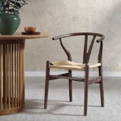 Set of 2 Hansel Wooden Natural Weave Wishbone Dining Chair, Dark Walnut Colour - ER28
