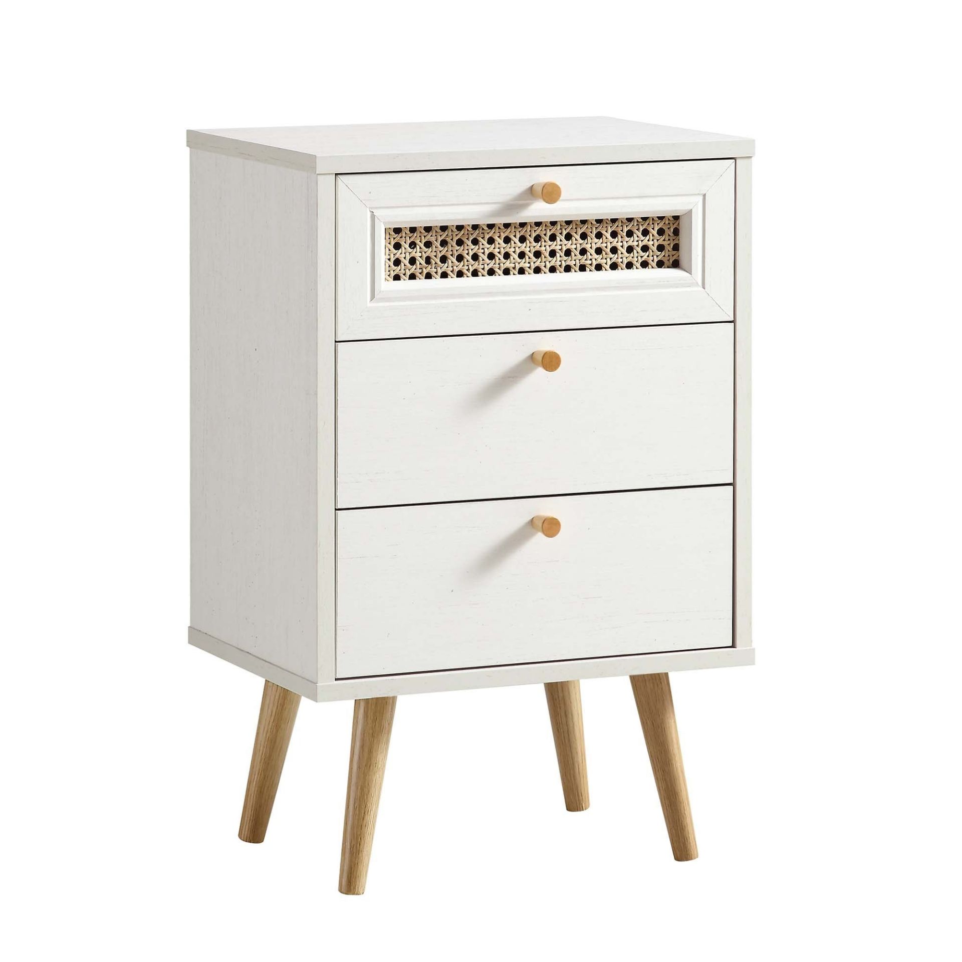 Anya Woven Rattan 3-Drawer Bedside Table in White - ER20