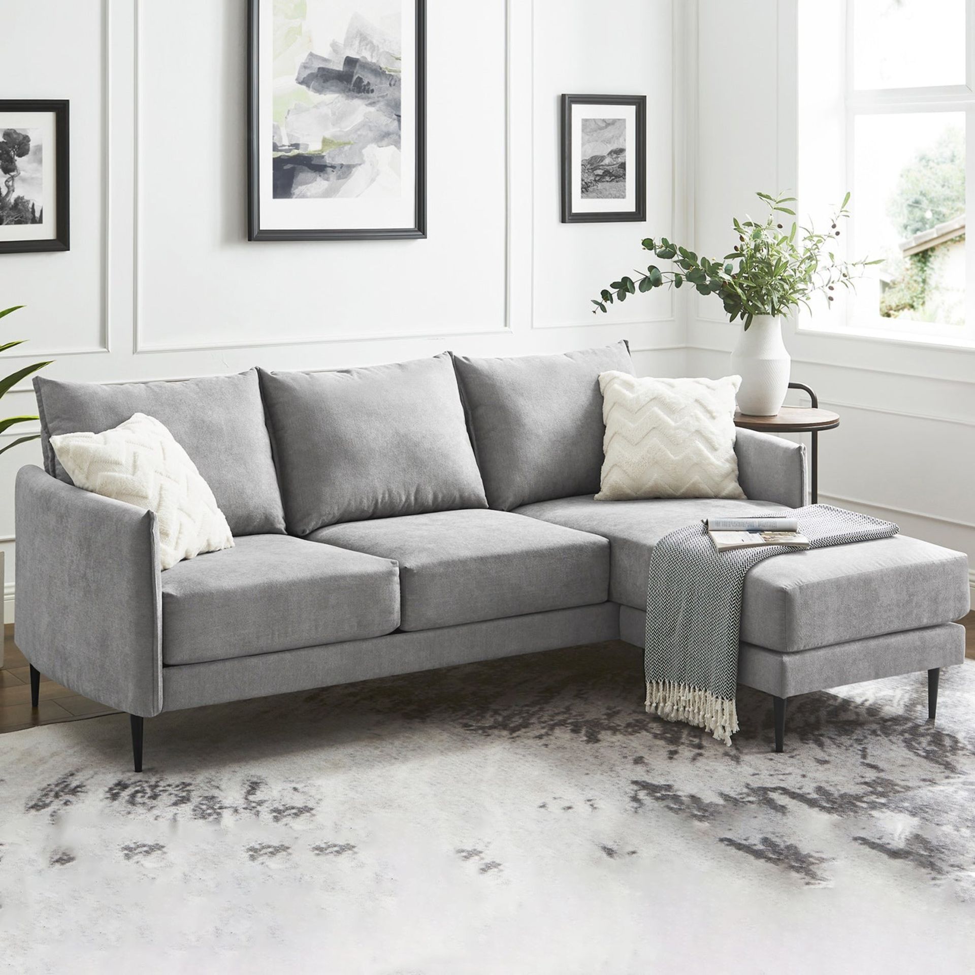 Bari Light Grey Brushed Fabric Chaise Sofa - ER23 (Sofa Rack)