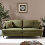 Brigette 3-Seater Olive Green Velvet Sofa with Antique Brass Castor Legs - ER23 (Sofa Rack)