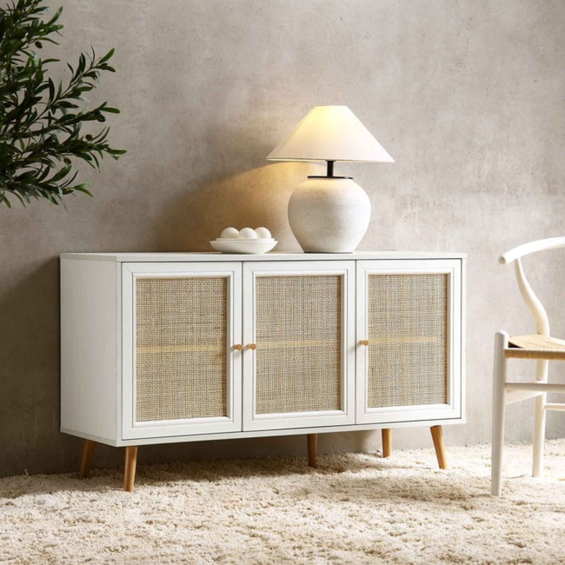 Frances Woven Rattan 3-Door Sideboard, White - ER29