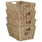 Seagrass Storage Baskets, Set of 4 Natural Rattan Decorative Storage - ER38