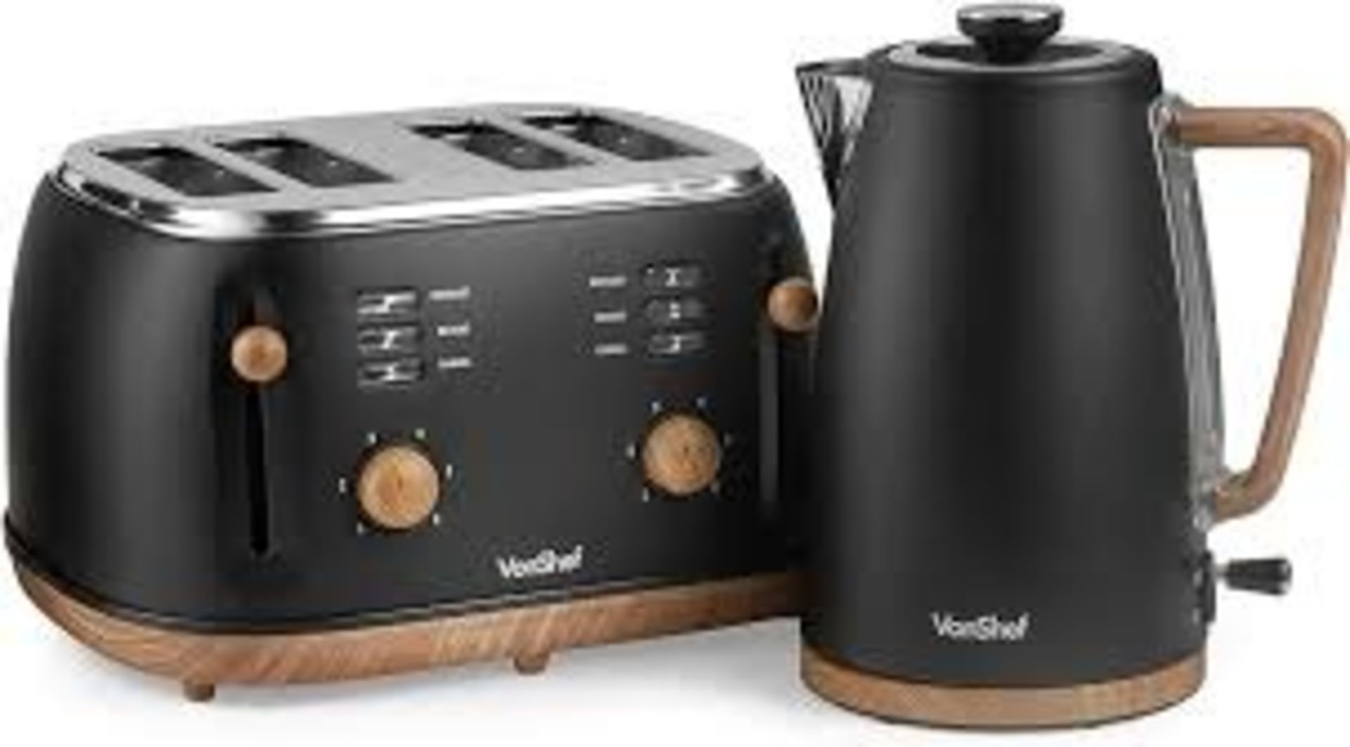 Black Kettle and Toaster Set With 1.7L Rapid Boil Kettle 3000W and 4 Slice Toaster 1500W - Fika