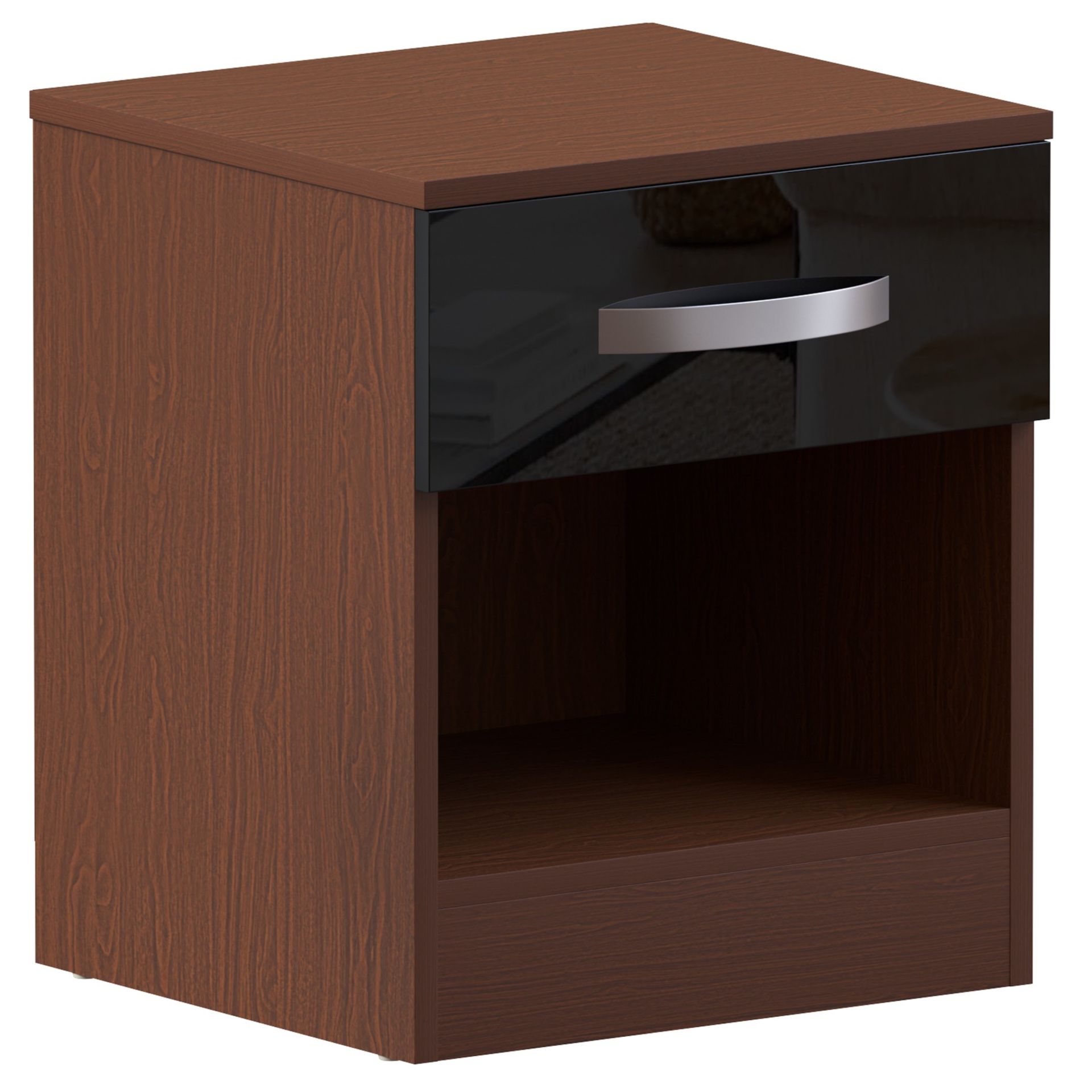 Vida Designs Hulio 1 Drawer Bedside Cabinet - Walnut & Black - ER32