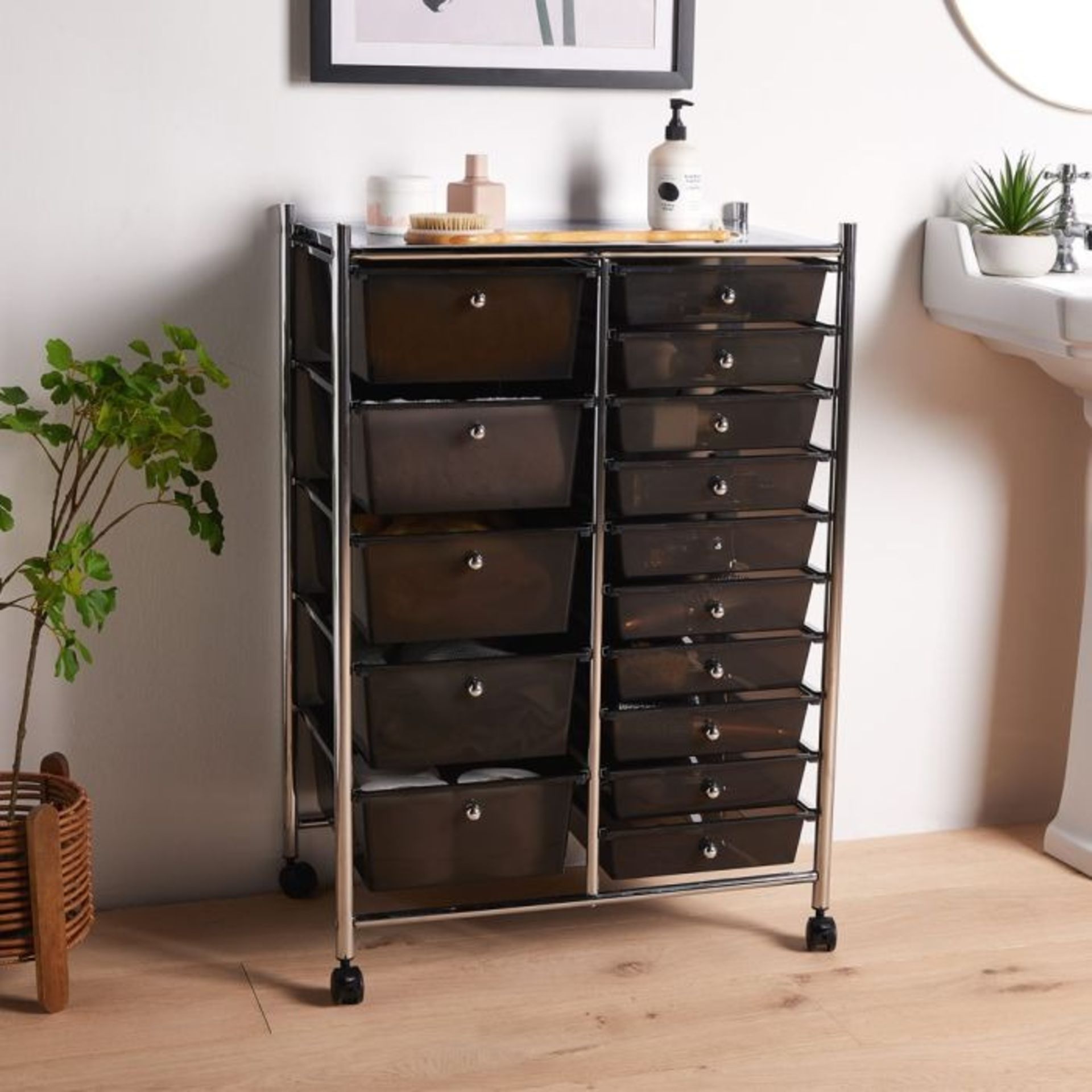 Black 15 Drawer Trolley - ER36