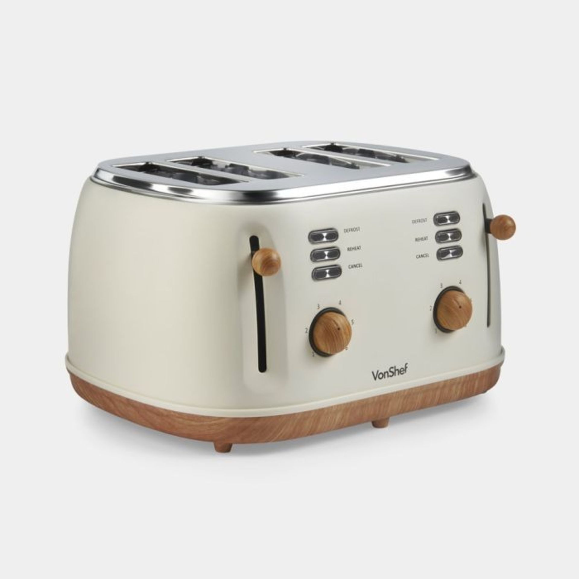 Fika Cream & Wood 4 Slice Toaster - ER37
