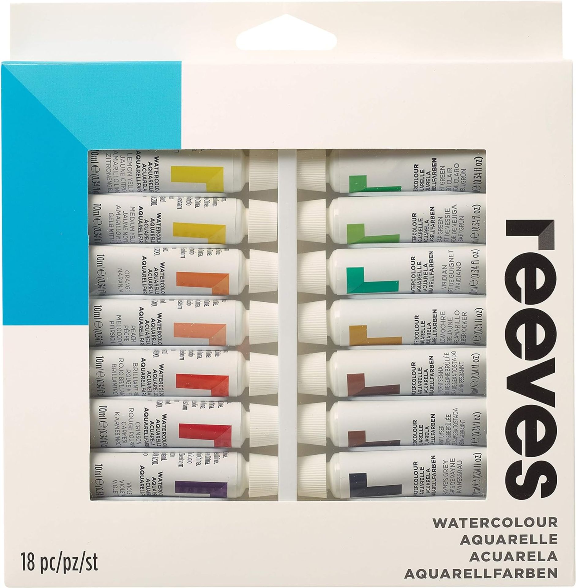 TRADE LOT TO CONTAIN 96x BRAND NEW REEVES Highly Pigmented Watercolour Paint Set - 18 x 12ml Pack.