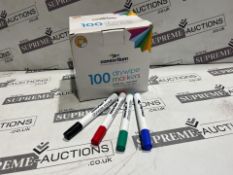 4 X BRAND NEW 100 PIECE PACKS OF ASSORTED BULLET TIP DRY WIPE MARKER PENS R1.12
