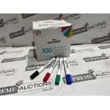 TRADE LOT 20 X BRAND NEW 100 PIECE PACKS OF ASSORTED BULLET TIP DRY WIPE MARKER PENS R1.12
