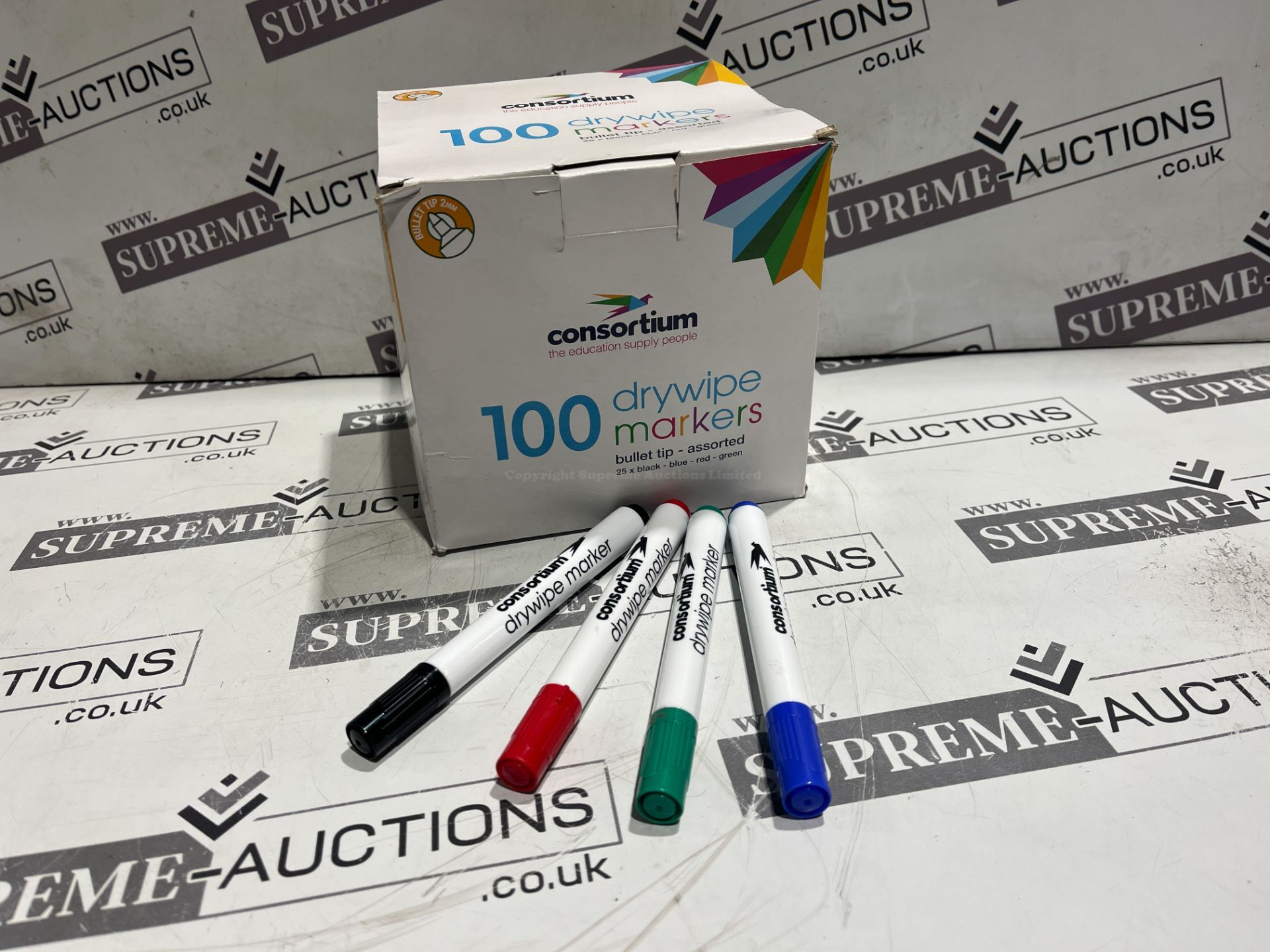 TRADE LOT 20 X BRAND NEW 100 PIECE PACKS OF ASSORTED BULLET TIP DRY WIPE MARKER PENS R1.12