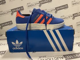 ADIDAS TRIM TRAB BLUE AND ORANGE TRAINERS SIZE 7