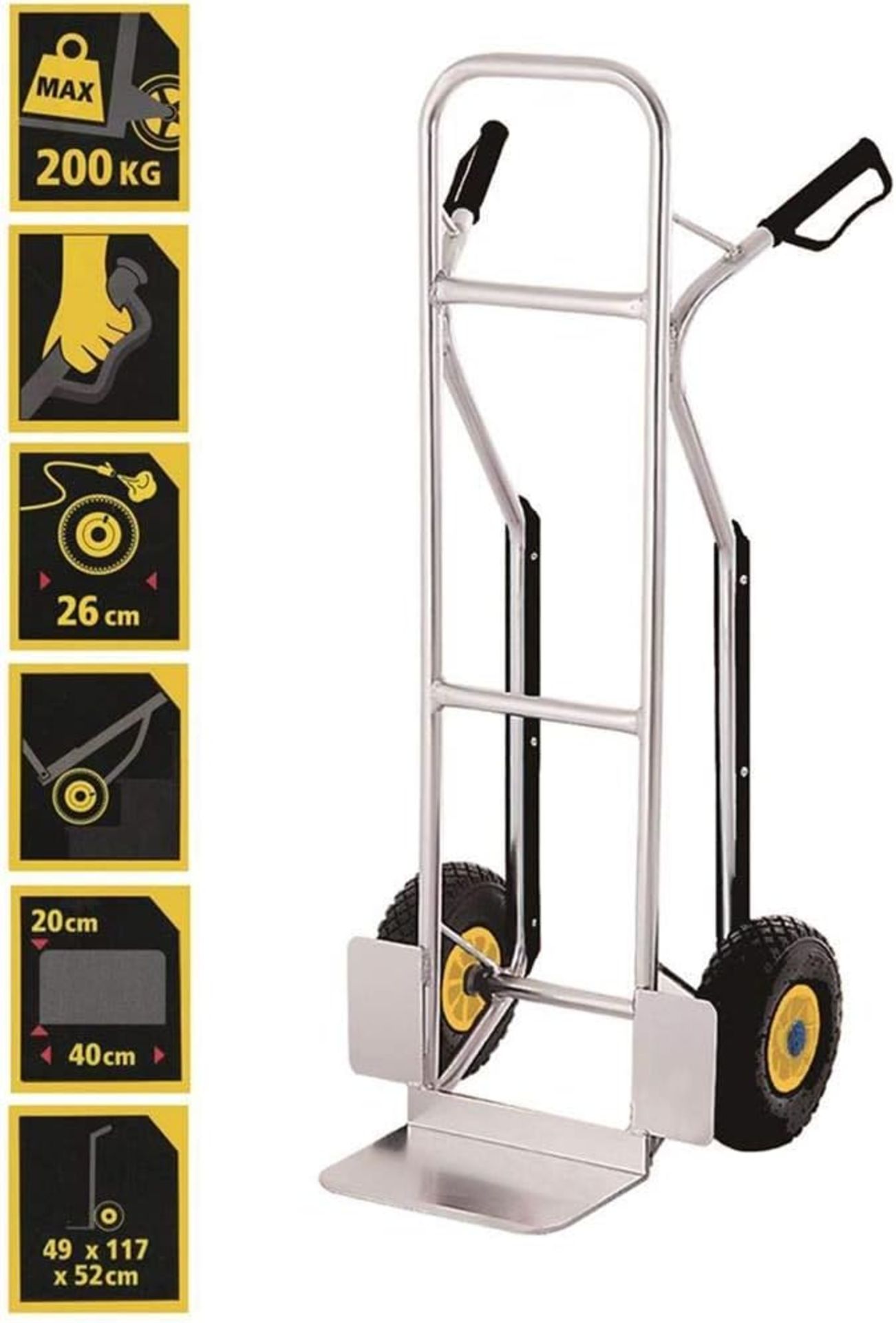 Stanley Aluminium Hand Truck-200KG, Silver, SXWTC-HT525, Large pneumatic wheels allow for easy - Image 2 of 5