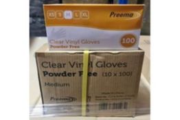 110 X BRAND NEW PACKS OF 100 PREEMA MEDIUM VINYL CLEAR GLOVES (powder free)