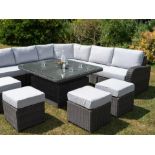 Brand New Moda Furniture, 10 Seater Outdoor Rise and Fall Table Dining Set in Natural with Cream