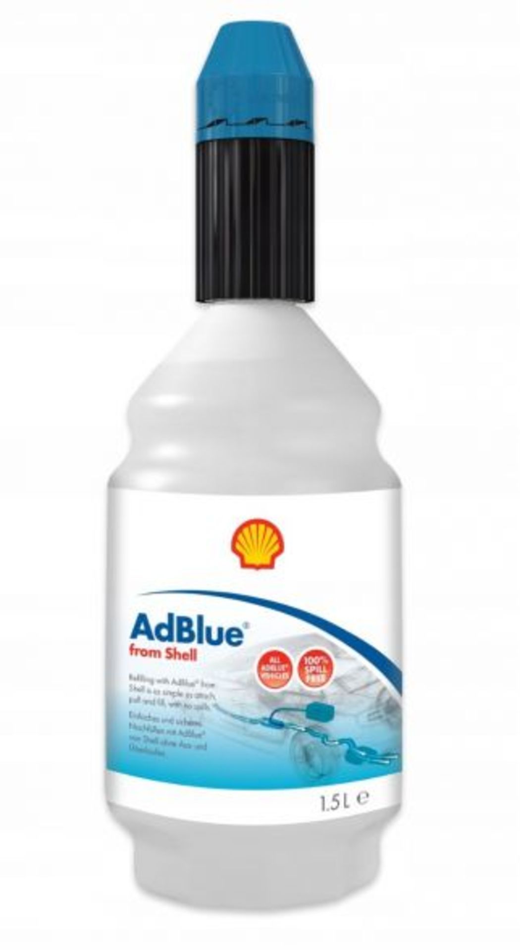 Pallet To Contain 120 x Shell AdBlue 1.5L with pourer to ensure no spill. Reducing agent for SCR