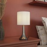 GoodHome Painswick Satin White Nickel effect Cylinder Table lamp - ER48