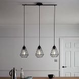 GoodHome Smertrio Matt Black 3 Lamp Pendant Ceiling Light, (Dia)790mm - ER48