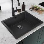 GoodHome Sorrel Black Composite quartz 1 Bowl Kitchen sink - PW.