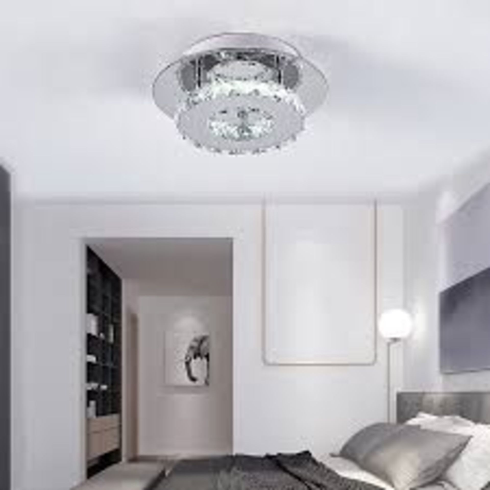 Livingandhome Modern Round Small Chrome Crystal LED Ceiling Light. - PW.