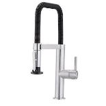 GoodHome Stainless steel effect Kitchen Side lever spring neck Tap. - PW.