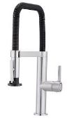 GoodHome Stainless steel effect Kitchen Side lever spring neck Tap. - PW.