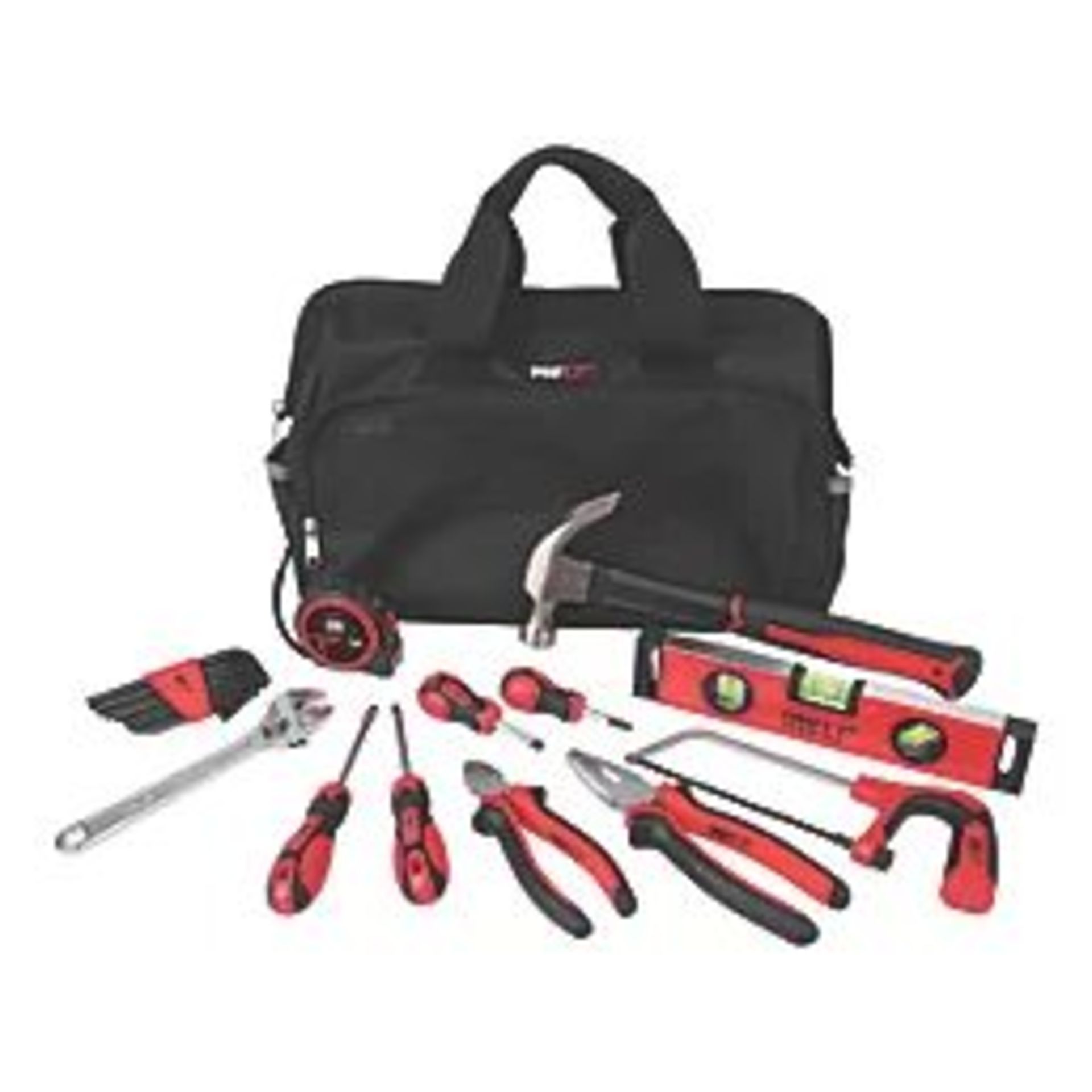 FORGE STEEL TOOL KIT 22 PIECE SET. - S2. A range of tools including hammer, level, hacksaw,