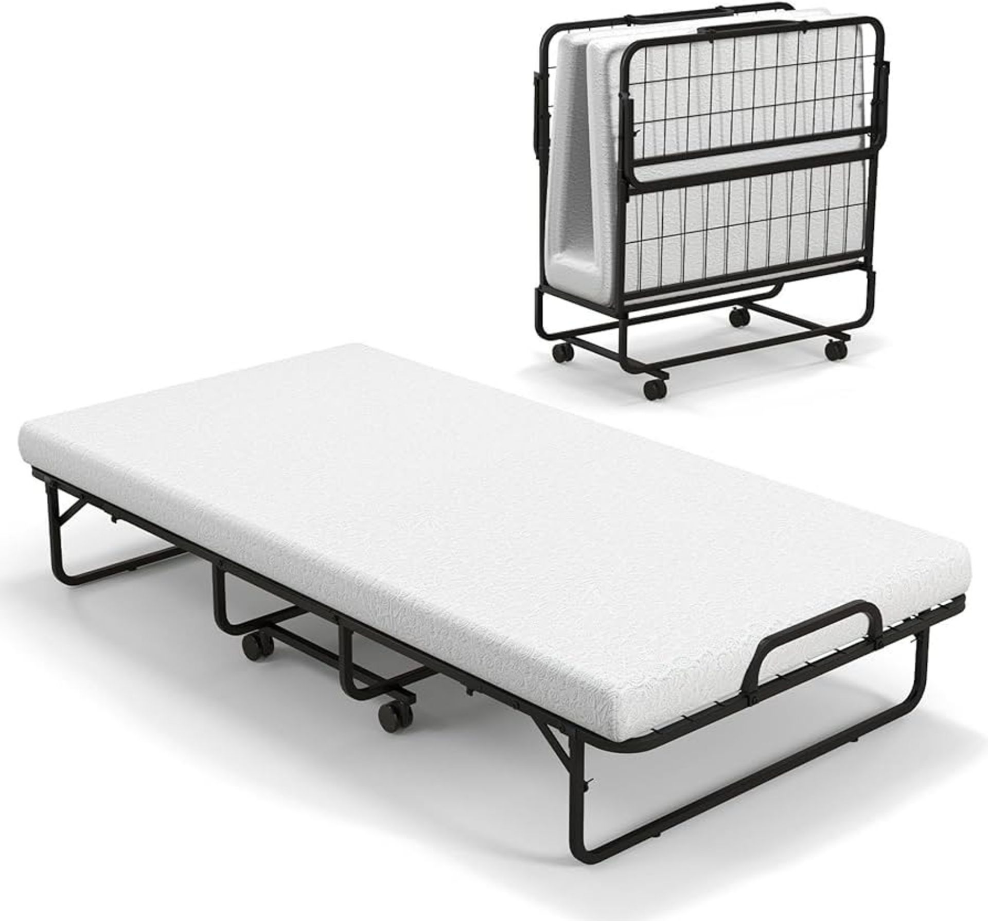 Folding Bed with 10cm Memory Foam Mattress, Portable Foldable Rollaway Guest Bed - ER24