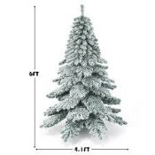6-ft Snow Flocked Artificial Christmas Tree PVC Hinged Alaskan Pine Tree Holiday - ER24