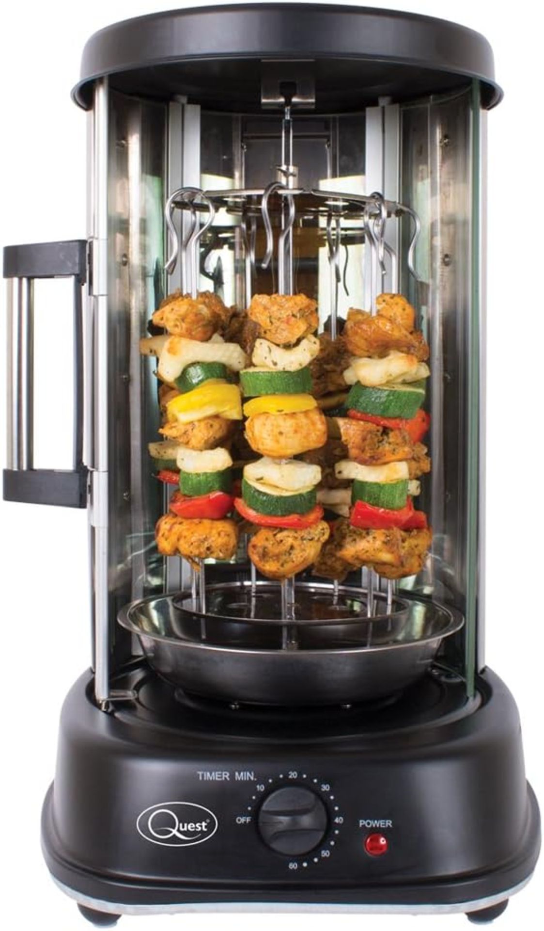 Quest 34020 Electric Rotisserie Grill / Cooks Kebabs, Skewers and Roasts / 60 Minute Timer / Sliding