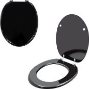 Anika 92559 Black Gloss Toilet Seat/Chrome Hinges/Easy Installation / 43cm x 37.5cm - BW