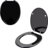 Anika 92559 Black Gloss Toilet Seat/Chrome Hinges/Easy Installation / 43cm x 37.5cm - BW