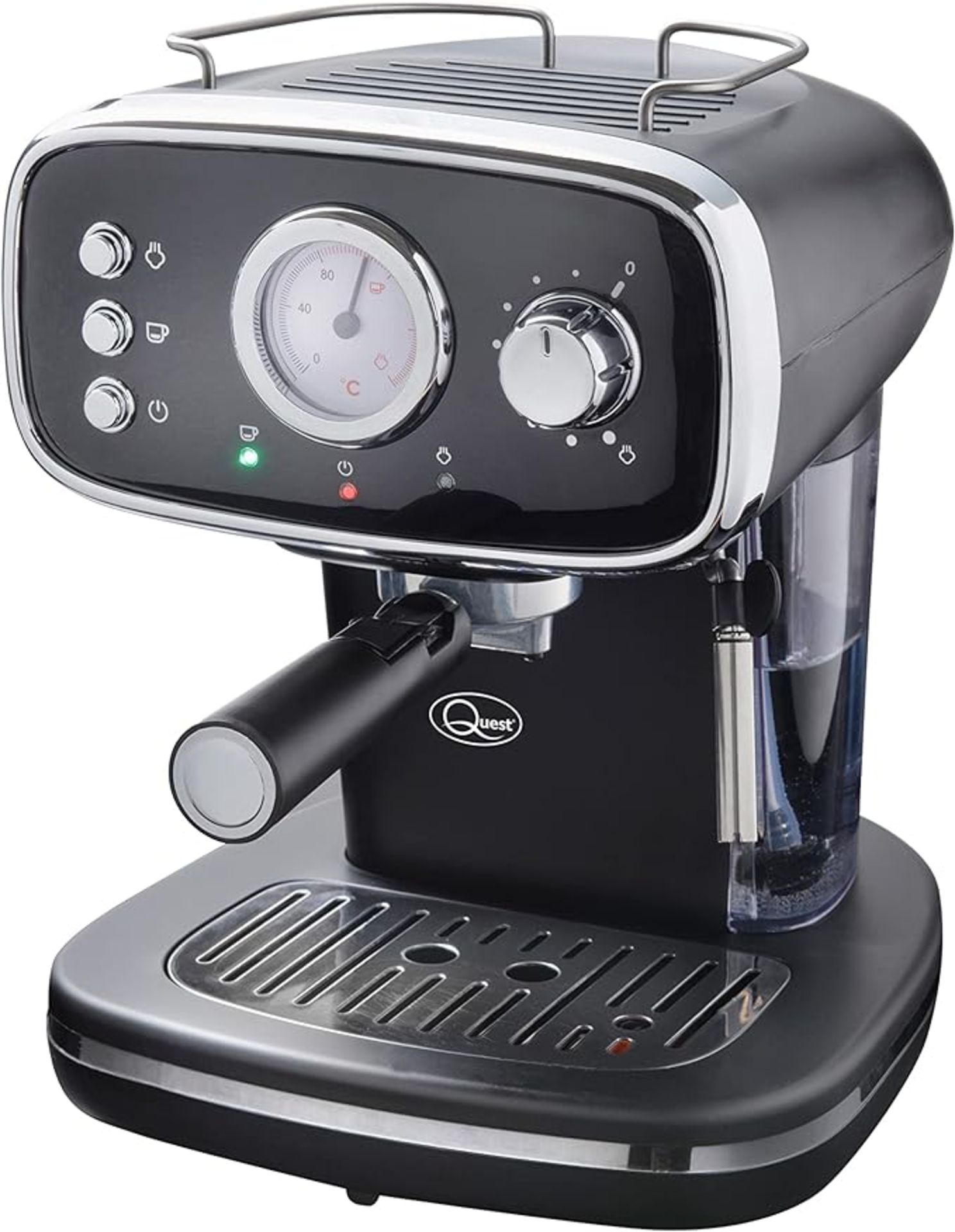 Quest 36569 Espresso Coffee Machine With Milk Frother / 1.2L Water Tank and Drip Tray/Steam Ready